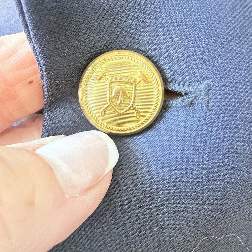 Lauren Ralph Lauren Men's Navy Wool Sport Coat Blazer Jacket Gold Buttons 46R‎